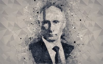 Vladimir Putin, pessoa, O presidente russo, criativo geom&#233;tricas retrato, 4k, arte, Federa&#231;&#227;o Russa, presidente