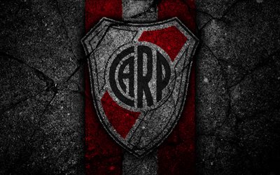 4k, O River Plate FC, logo, Superliga, AAAJ, pedra preta, Argentina, futebol, O River Plate, clube de futebol, a textura do asfalto, FC River Plate