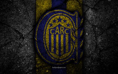 4k, Rosario Central FC, logo, Superliga, AAAJ, siyah taş, Arjantin, futbol, Rosario Central, Futbol Kul&#252;b&#252;, asfalt doku, FC GimnRosario Centralasia