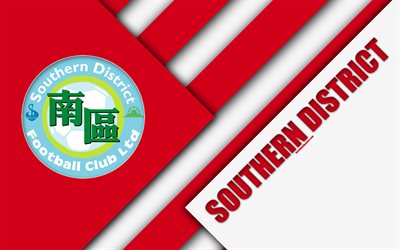 Southern District FC, 4k, logo, material design, red white abstraction, Hong Kong football club, emblem, football, Hong Kong Premier League