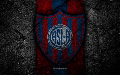 4k, San Lorenzo FC, logo, Superliga, AAAJ, black stone, Argentina, soccer, San Lorenzo, football club, asphalt texture, FC San Lorenzo