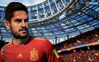Isco, FIFA 18, 4k, Spanska Landslaget, 2017 spel, fotboll simulator, FIFA18, Francisco Romerska Alarcon Suarez