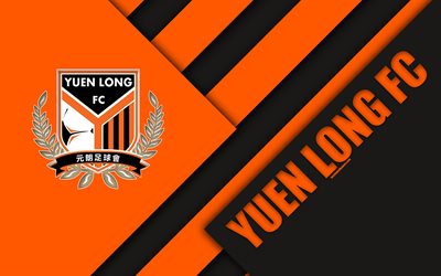 Yuen Long FC, 4k, logo, Hong Kong Futbol Kul&#252;b&#252;, Materyal Tasarımı, turuncu, siyah soyutlama, amblem, futbol, Hong Kong Premier Lig, G&#252;neş Otob&#252;s Yuen Long