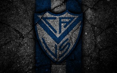 4k, Velez Sarsfield FC, logo, Superliga, AAAJ, black stone, Argentina, soccer, Velez Sarsfield, football club, asphalt texture, FC Velez Sarsfield