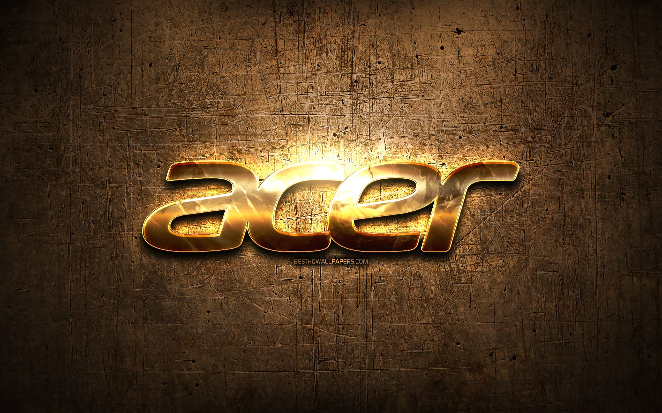 Download wallpapers Acer golden logo, artwork, brown metal background,  creative, Acer logo, brands, Acer for desktop with resolution 2560x1600.  High Quality HD pictures wallpapers