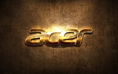 Acer golden logo, artwork, brown metal background, creative, Acer logo, brands, Acer
