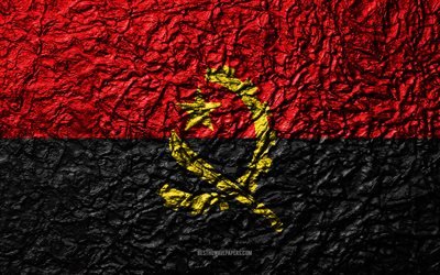 Flag of Angola, 4k, stone texture, waves texture, Angola flag, national symbol, Angola, Africa, stone background