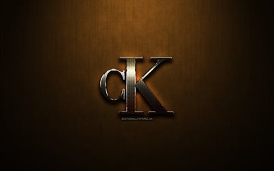 Calvin Klein glitter logo, creative, bronze metal background, Calvin Klein logo, brands, Calvin Klein