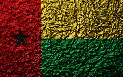 Flag of Guinea-Bissau, 4k, stone texture, waves texture, Guinea-Bissau flag, national symbol, Guinea-Bissau, Africa, stone background