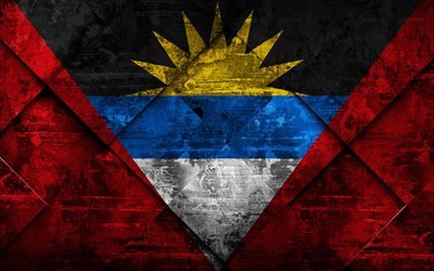 Flag of Antigua and Barbuda, 4k, grunge art, rhombus grunge texture, South America, national symbols, Antigua and Barbuda, creative art