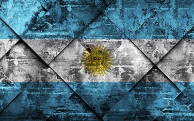 Flagga Argentina, 4k, grunge konst, rhombus grunge textur, Argentinska flaggan, Sydamerika, nationella symboler, Argentina, kreativ konst