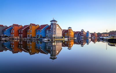 Groningen, morning, sunrise, beautiful houses, cityscape, Netherlands