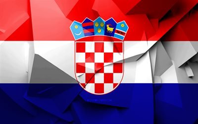 4k, Bandiera della Croazia, arte geometrica, i paesi Europei, croato, bandiera, creativo, Croazia, Europa, Croazia 3D, nazionale, simboli