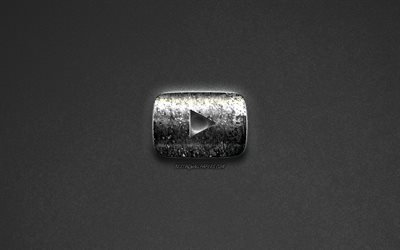 YouTube logo, metallic art, emblem, gray background, creative metal logo, YouTube