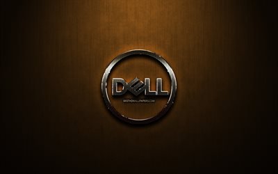 Dell glitter logo, creative, bronze metal background, Dell logo, brands, Dell