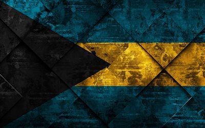 Flaggan i Bahamas, 4k, grunge konst, rhombus grunge textur, Bahamas flagga, Nordamerika, nationella symboler, Bahamas, kreativ konst