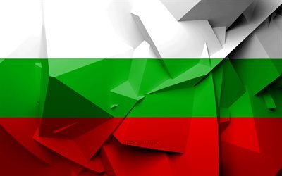 4k, Flagga av Bulgarien, geometriska art, Europeiska l&#228;nder, Bulgariska flaggan, kreativa, Bulgarien, Europa, Bulgarien 3D-flagga, nationella symboler