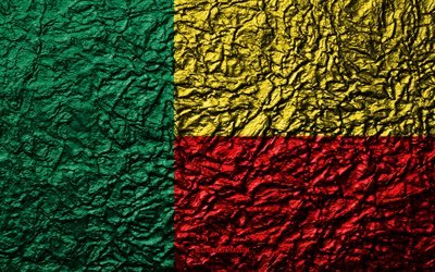 Bandiera del Benin, 4k, pietra, texture, onde texture, Benin, bandiera, nazionale, simbolo, in Africa, in pietra di sfondo