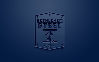 Bethlehem Steel FC, creative 3D logo, USL, blue background, 3d emblem, American football club, United Soccer League, Chester, Pennsylvania, USA, 3d art, football, stylish 3d logo