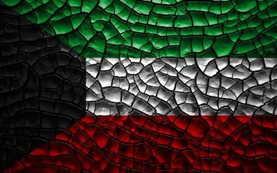 Flag of Kuwait, 4k, cracked soil, Asia, Kuwaiti flag, 3D art, Kuwait, Asian countries, national symbols, Kuwait 3D flag