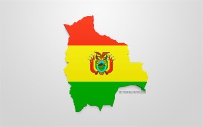 3d-flagga i Bolivia, silhouette karta &#246;ver Bolivia, 3d-konst, Bolivianska flaggan, Sydamerika, Bolivia, geografi, Bolivia 3d siluett