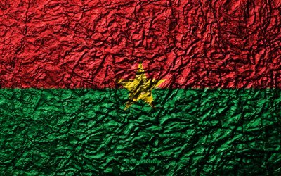 Bandiera del Burkina Faso, 4k, pietra, texture, onde texture, Burkina Faso, bandiera, nazionale, simbolo, in Africa, in pietra di sfondo