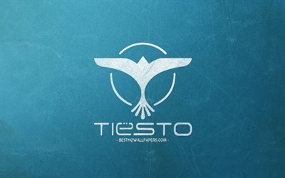 Tiesto logo, creative retro art, blue retro background, emblem, Tiesto