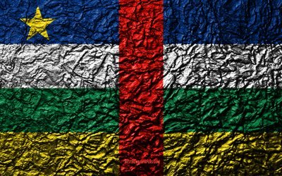 Bandiera della Repubblica centrafricana, 4k, pietra, texture, onde texture, simbolo nazionale, Repubblica Centrale Africana, Africa, sfondo di pietra