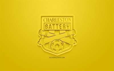 Charleston Battery, creative 3D logo, USL, brown background, 3d emblem, American football club, United Soccer League, Charleston, South Carolina, USA, 3d art, football, stylish 3d logo