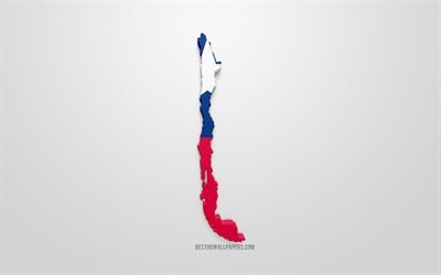 3d bandiera del Cile, silhouette mappa del Cile, 3d, arte, bandiera Cilena, Sud America, Cile, geografia, Cile silhouette 3d