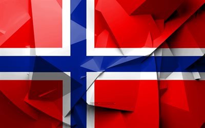 4k, Bandiera della Norvegia, arte geometrica, i paesi Europei, bandiera norvegese, creativo, Norvegia, Europa, Norvegia 3D, bandiera, nazionale, simboli