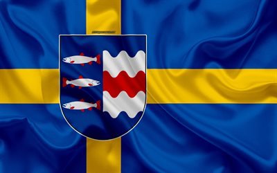 Coat of arms of Western Northland lan, 4k, silk flag, Swedish flag, Western Northland County, Sweden, flags of the Swedish lan, silk texture, Western Northland lan, coat of arms