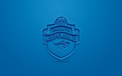 Charlotte Independence, creative 3D logo, USL, blue background, 3d emblem, American football club, United Soccer League, Charlotte, North Carolina, USA, 3d art, football, stylish 3d logo