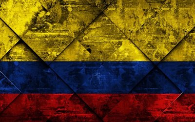 Bandiera della Colombia, 4k, grunge, arte, rombo grunge, texture, Colombiano, bandiera, Sud America, simboli nazionali, Colombia, arte creativa