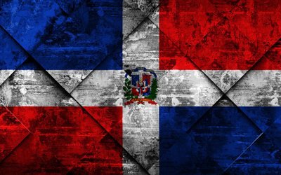 Bandiera della Repubblica Dominicana, 4k, grunge, arte, rombo grunge, texture, Repubblica Dominicana bandiera, America del Nord, simboli nazionali, Repubblica Dominicana, arte creativa