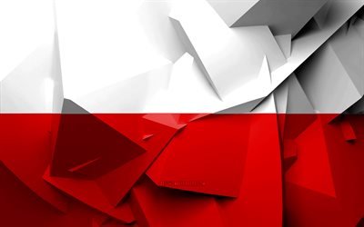 4k, Flagg, geometriska art, Europeiska l&#228;nder, Polska flaggan, kreativa, Polen, Europa, Polen 3D-flagga, nationella symboler