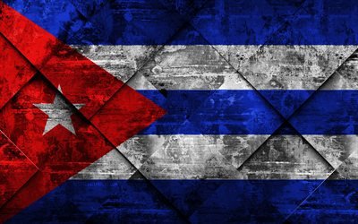 La bandera de Cuba, 4k, grunge arte, rombo grunge textura, la bandera Cubana, Am&#233;rica del Norte, los s&#237;mbolos nacionales, Cuba, arte creativo