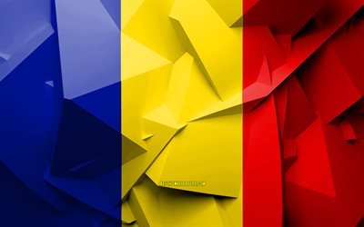 4k, Flag of Romania, geometric art, European countries, Romanian flag, creative, Romania, Europe, Romania 3D flag, national symbols