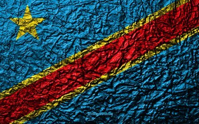 Bandiera della Repubblica Democratica del Congo, 4k, pietra, texture, onde texture, simbolo nazionale, Repubblica Democratica del Congo, in Africa, in pietra di sfondo