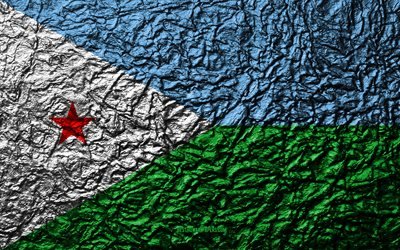 Cibuti, 4k bayrak, taş doku, dalgalar doku, Cibuti bayrak, ulusal sembol, Afrika, taş arka plan