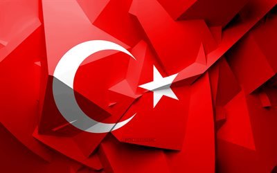 4k, Lippu Turkki, geometrinen taide, Euroopan maissa, Turkin lippu, luova, Turkki, Euroopassa, Turkki 3D-lippu, kansalliset symbolit