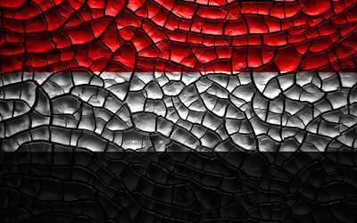 Flaggan i Jemen, 4k, sprucken jord, Asien, Jemens flagga, 3D-konst, Jemen, Asiatiska l&#228;nder, nationella symboler, Jemen 3D-flagga