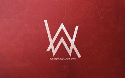 Alan Walker, emblem, r&#246;d retro bakgrund, kreativa snygg konst, popul&#228;ra DJ, Alan Walker logotyp