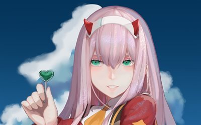 Zero Two, girl with pink hair, manga, DARLING in the FRANXX, protagonist