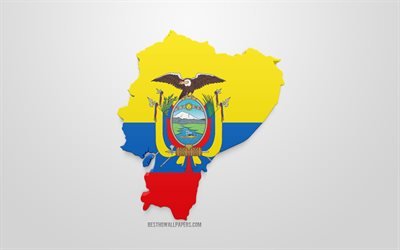 3d bandeira do Equador, silhueta mapa do Equador, Arte 3d, bandeira do equador, am&#233;rica do sul, Equador, geografia, Equador 3d silhueta