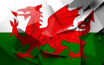 4k, Flag of Wales, geometric art, European countries, Welsh flag, creative, Wales, Europe, Wales 3D flag, national symbols