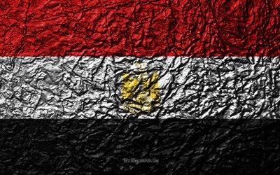 Flag of Egypt, 4k, stone texture, waves texture, Egyptian flag, national symbol, Egypt, Africa, stone background