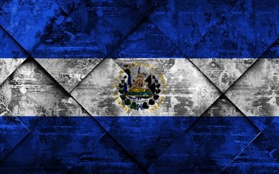 Drapeau du Salvador, 4k, grunge de l'art, le losange grunge texture, El Salvador drapeau, Amérique du Nord, les symboles nationaux, El Salvador, l'art créatif