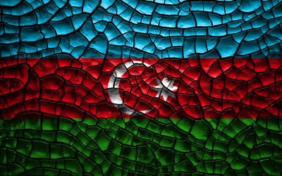 Bandiera dell&#39;Azerbaigian, 4k, incrinato suolo, Asia, bandiera azera, 3D arte, Azerbaigian, paesi Asiatici, simboli nazionali, Azerbaigian 3D bandiera