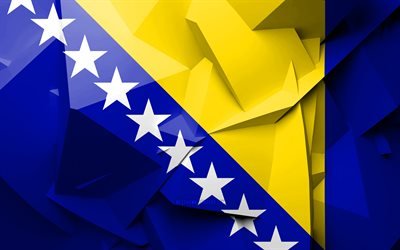 4k, Bosnia ja Hertsegovinan lippu, geometrinen taide, Euroopan maissa, Bosnian lippu, luova, Bosnia ja Hertsegovina, Euroopassa, Bosnia ja Hertsegovina 3D flag, kansalliset symbolit